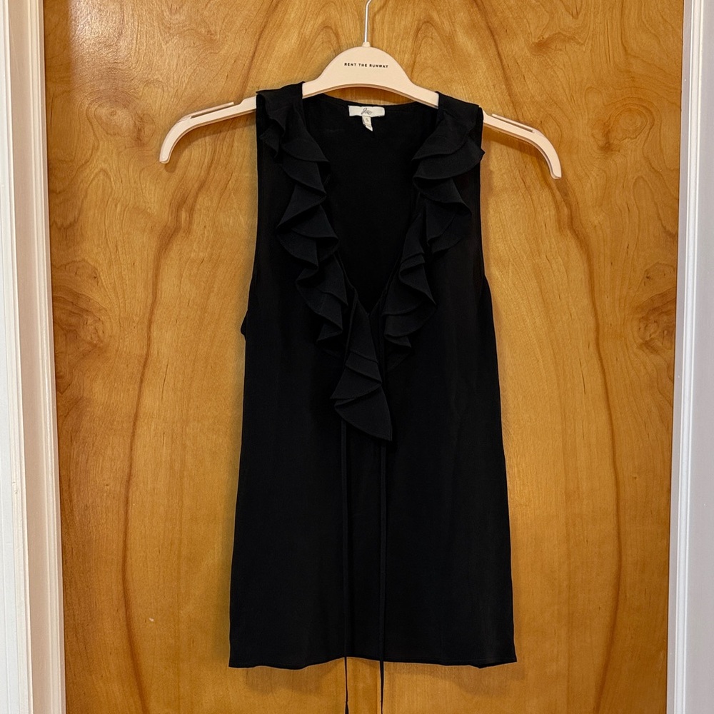 Joie Black Ruffle-Trim V-Neck Sleeveless Camisole